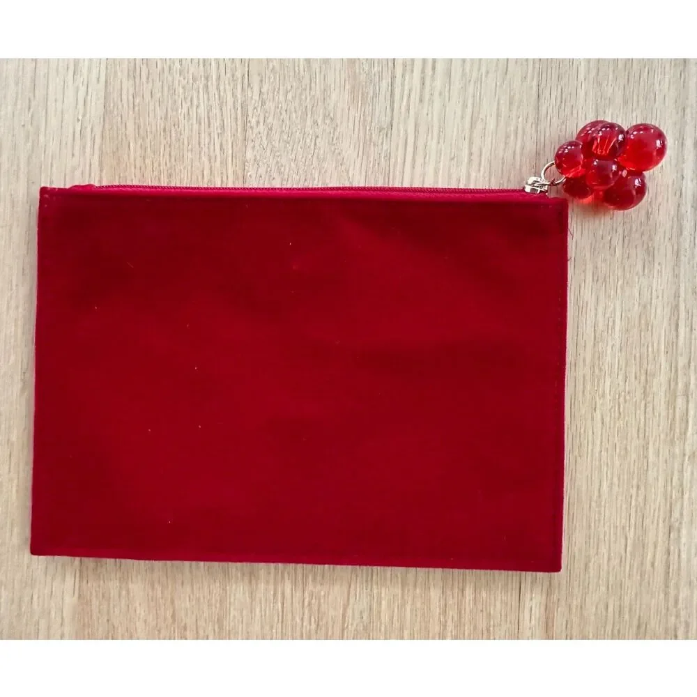 MAC Cosmetics Red Makeup Bag Travel Pouch Velvet Mini Clutch 8” X 5.75”